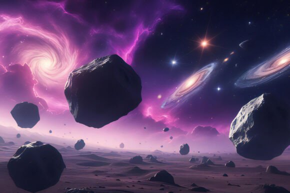A Group of Rocks in Space: A Unique Background for Creative Projects