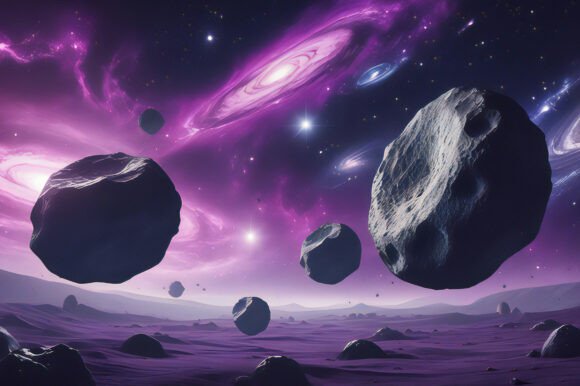 Asteroids Floating in a Purple Galaxy: A Cosmic Canvas for Creative Expression
