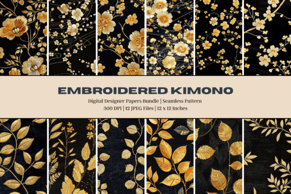 Embracing the Elegance of Embroidered Floral Kimono Digital Paper
