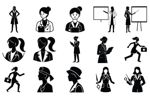 Female Doctor Silhouette Vector - Vol 2
