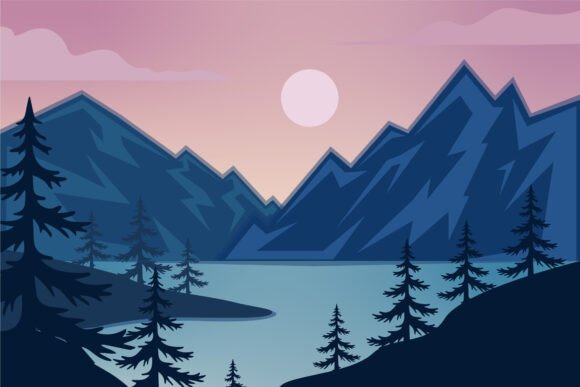 Mountain and Lake Landscaped Vector for Adventure-Focused Businesses