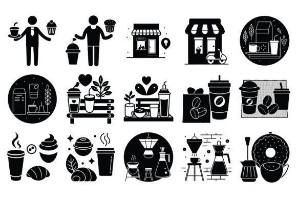 Set of Cafe Icons Silhouette Vector: A Versatile Tool for Creative and Professional Use
