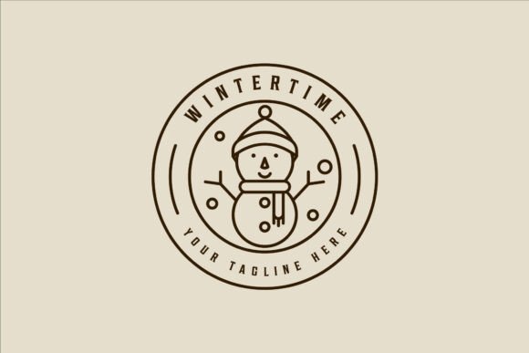 Winter Snowman Logo Vector Line Art for Creative and Commercial Use